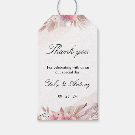 ボホシックバラ&シャンパーニュ結婚ーズ ギフトタグ (正面)