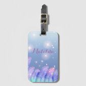 ボホシックパステルパープルピンクフェザーズスパークレス ラゲッジタグ (正面縦)