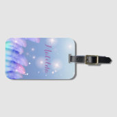 ボホシックパステルパープルピンクフェザーズスパークレス ラゲッジタグ (正面横)