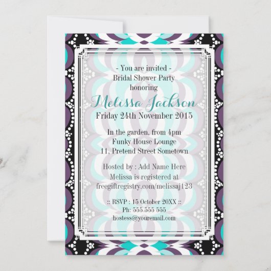 ボホシックパープルアクアブライダルシャワー 招待状 (裏面)
