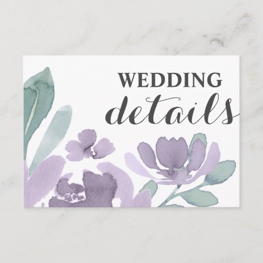 ボホシックパープルフローラ水の色結婚の詳細 エンクロージャーカード (正面)
