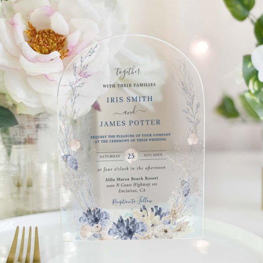 ボホシックビーチデスティネーションハンプトン結婚ズアーチ アクリル招待状