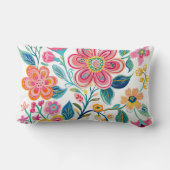 ボホシックピンクアンドコーラルフラワー装飾用クッション ランバークッション (裏面)