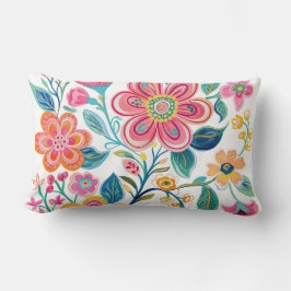 ボホシックピンクアンドコーラルフラワー装飾用クッション ランバークッション