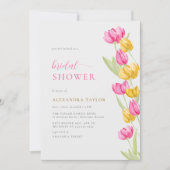 ボホシックピンクイエローチューリップ春ブライダルシャワー 招待状 (正面)