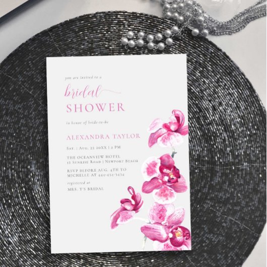 ボホシックピンクオーキッドエレガントブライダルシャワー 招待状