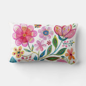 ボホシックピンクフラワー装飾用クッション ランバークッション (裏面)