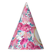 ボホシックピンクフローラカスタムフォトハッピーバースデー パーティーハット (左)