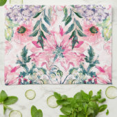 ボホシックピンクフローラ水彩植物学 キッチンタオル (折り畳み)