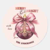 ボホシックピンクヴィンテージボーブルクリスマス ラウンドシール (正面)