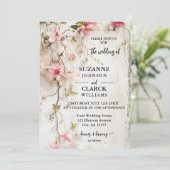 ボホシックピンク素朴フローラ結婚ズ 招待状 (スタンド正面)