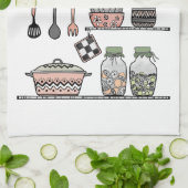 ボホシックファームハウスデコーラルピンクグリーン キッチンタオル (折り畳み)