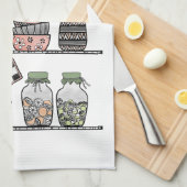 ボホシックファームハウスデコーラルピンクグリーン キッチンタオル (四つ折り)