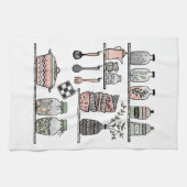 ボホシックファームハウスデコーラルピンクグリーン キッチンタオル (横)