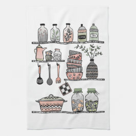 ボホシックファームハウスデコーラルピンクグリーン キッチンタオル