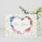 ボホシックフェザーハートベビーシャワー招待状 招待状 (スタンド正面)