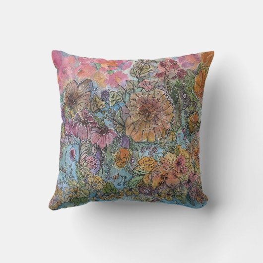 ボホシックフラワーガーデンウォーターカラー絵画ズ クッション (裏面)