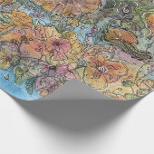 ボホシックフラワーガーデンウォーターカラー絵画ズ ラッピングペーパー (角)