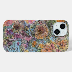 ボホシックフラワーガーデンウォーターカラー絵画ズ iPhone 15ケース