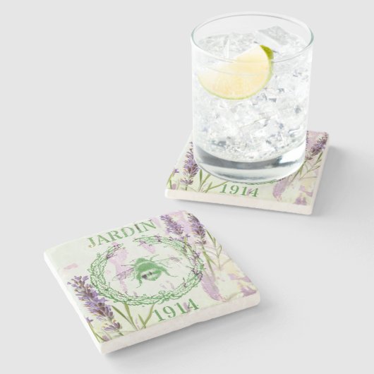 ボホシックフランスのなカントリーラベンダーヴィンテージ ストーンコースター (横)