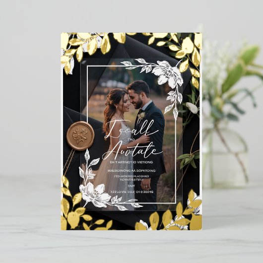 「ボホシックフローラアクリル結婚式招待状 箔招待状 (立ち正面)