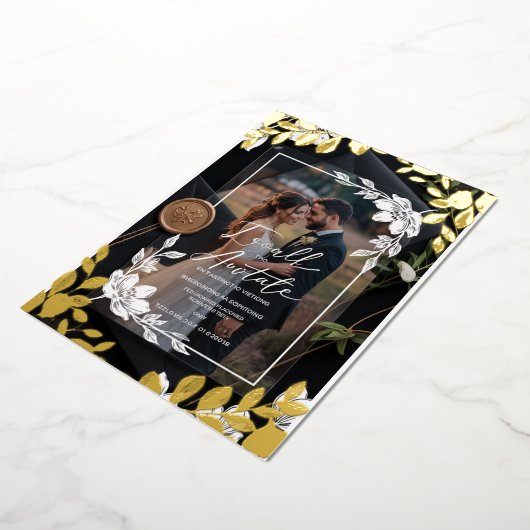 「ボホシックフローラアクリル結婚式招待状 箔招待状 (回転した状態)