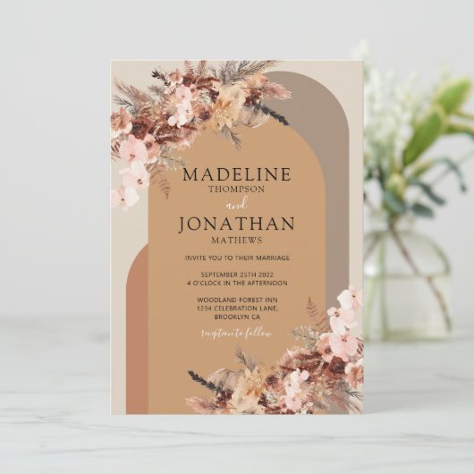 ボホシックフローラアジサイ水カラートアーチズ結婚ズ 招待状 (スタンド正面)