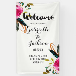 ボホシックフローラウォーターカラー結婚ズウェルカム 横断幕