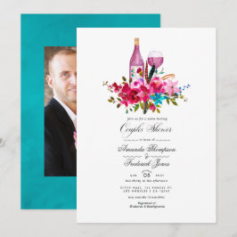 ボホシックフローラカップルのシャワーワインテイスティングアネット 招待状