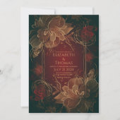 ボホシックフローラブルゴーニュと金ゴールドテーマ。 招待状 (正面)