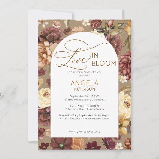 ボホシックフローララブイン開花ブライダルシャワー 招待状 (正面)