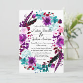 ボホシックフローラリースパープル結婚式招待状 招待状 (スタンド正面)