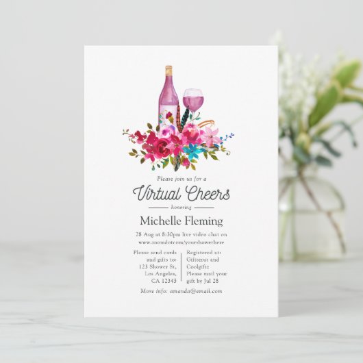 ボホシックフローラワインをテーマにしたバーチャルブライダルシャワー 招待状 (スタンド正面)