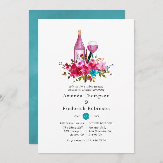 ボホシックフローラワインテイスティングリハーサルディナー 招待状 (正面/裏面)