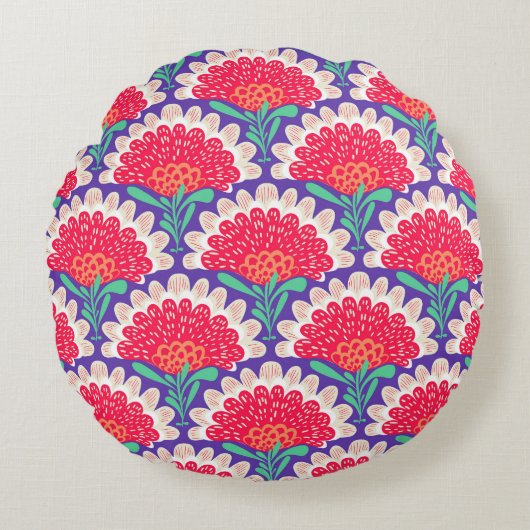 ボホシックフローラヴィンテージプリント。 ラウンドクッション (正面)