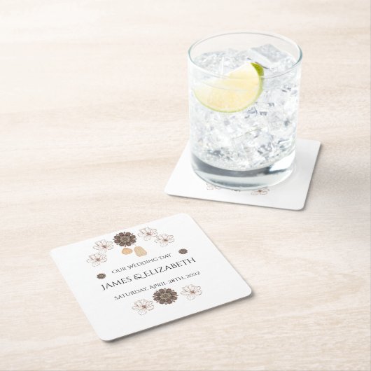 ボホシックフローラ結婚ズ スクエアペーパーコースター (インサイチュ)