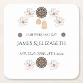 ボホシックフローラ結婚ズ スクエアペーパーコースター (正面)