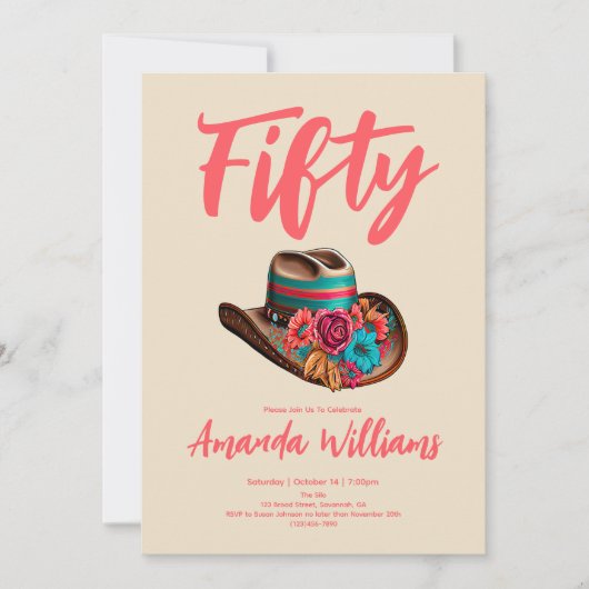 ボホシックフローラ50番誕生日 招待状 (正面)