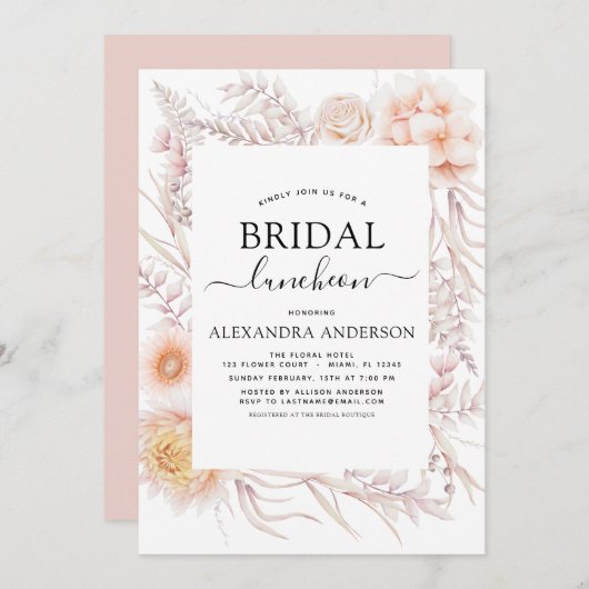 ボホシックブライダルルンチョンダスティピンクデザート 招待状 (正面/裏面)