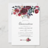 ボホシックブルガンディ&ネイビーフローラキンセアニラ 招待状 (正面)