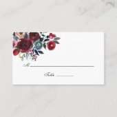 ボホシックブルゴーニュとネイビーフローラ結婚ズ プレイスカード (正面)