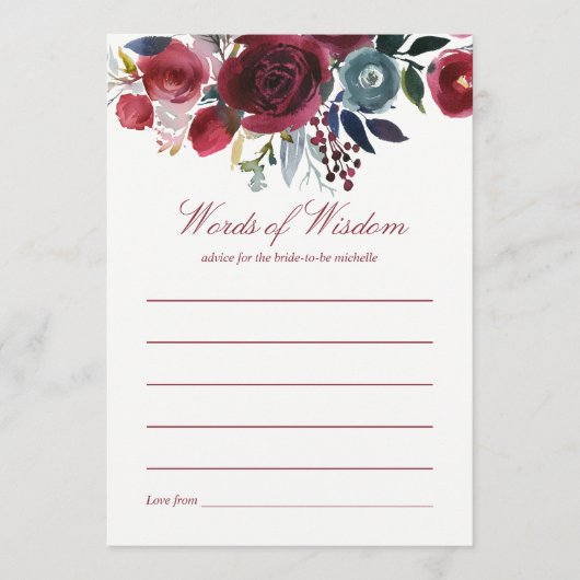 ボホシックブルゴーニュ&ネイビーオータム秋の結婚式 アドバイスカード (正面)