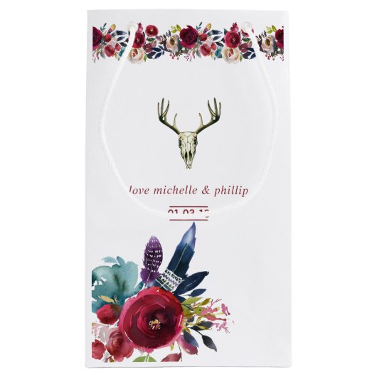 ボホシックブルゴーニュ&ネイビーオータム秋の結婚式 スモールペーパーバッグ (裏面)