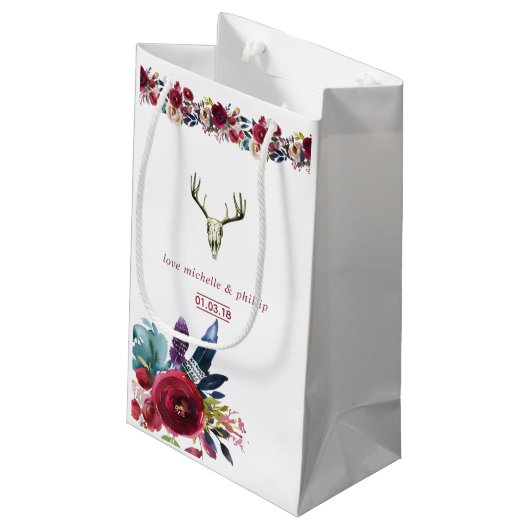 ボホシックブルゴーニュ&ネイビーオータム秋の結婚式 スモールペーパーバッグ (裏面アングル)