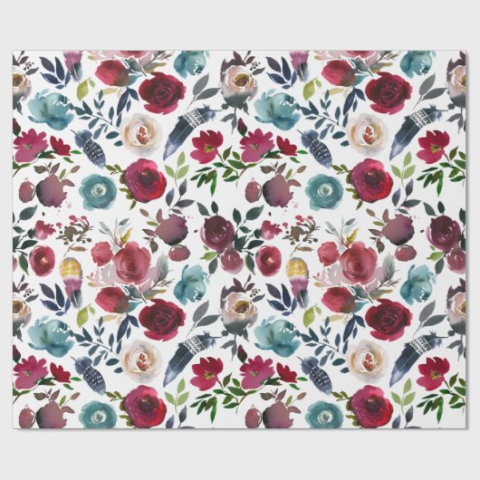 ボホシックブルゴーニュ&ネイビーオータム秋の結婚式 ラッピングペーパー (フラット)