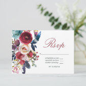 ボホシックブルゴーニュ&ネイビーオータム秋の結婚式 出欠カード (スタンド正面)