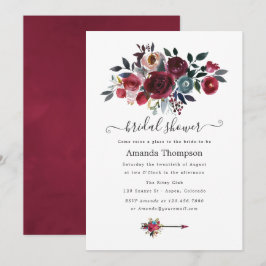 ボホシックブルゴーニュ&ネイビーフローラブランチ&バブリー 招待状