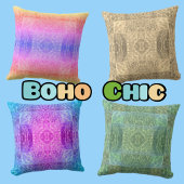 ボホシックブルーパープルアンドピンク抽象芸術 クッション