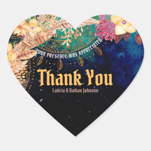 ボホシックベビーシャワーボヘミアンフローラ&フェザー ハートシール (正面)