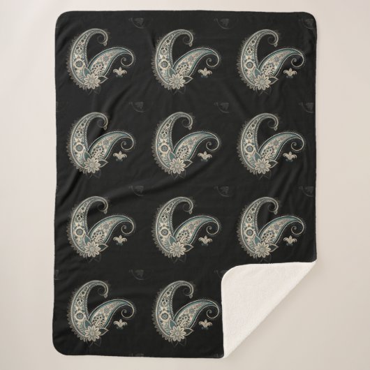 ボホシックペイズリーシームレスパターン シェルパブランケット (正面)
